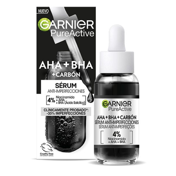 Garnier Serum 30 ml Pure Active Anti Imperfecciones AHA, BHA y Carbón