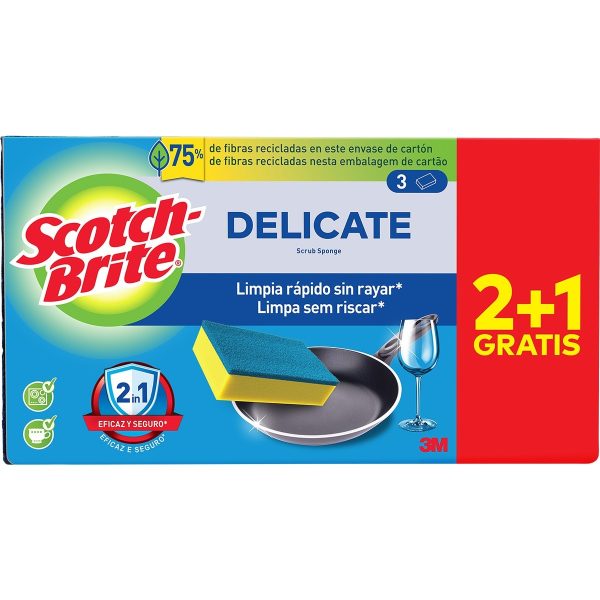 Scotch Brite Schuurspons Speciaal Blauw Niet Krassen 2+1 Delicaat
