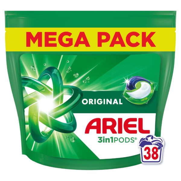 Ariel Pods 3 en 1 Mega Pack wasmiddel in capsules voor kleding, 38 eenheden