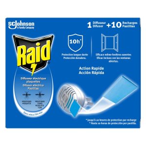 Insecticida Raid Eléctrico Pastilla Aparato + 10 Recambio de Pastillas