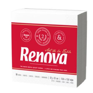 Renova Servilletas papel blancas 2 capas 33 x 33 cm – 90 ud