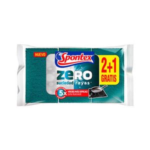 Spontex Estropajo Con Esponja Zero Suciedad y Rayas Bolsa 2 unidades + 1 Regalo